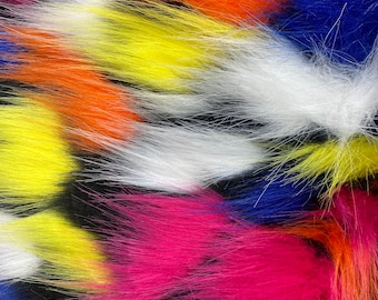 Faux Fur Short PIle tribal yellow purple fabric per yard 60" wide