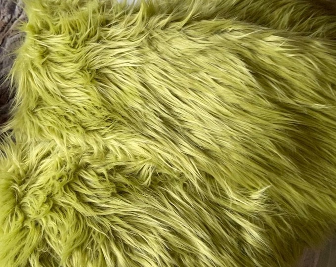 Olive shaggy faux fur upholstery custom fabric  60" wide