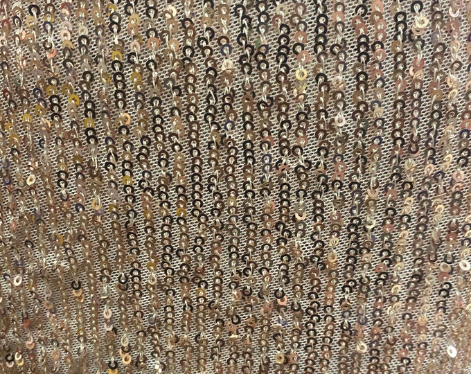 Champagne Pleated Glitz Sequin Mesh Fabric By The Yard