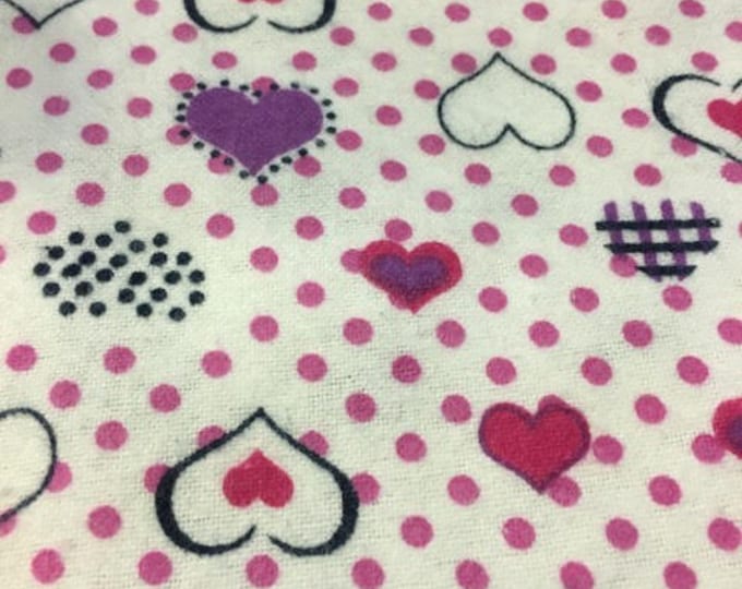 pink purple black hearts, love, polka dot, 100% Cotton Flannel fabric - Sold by the yard- 45" inches wide