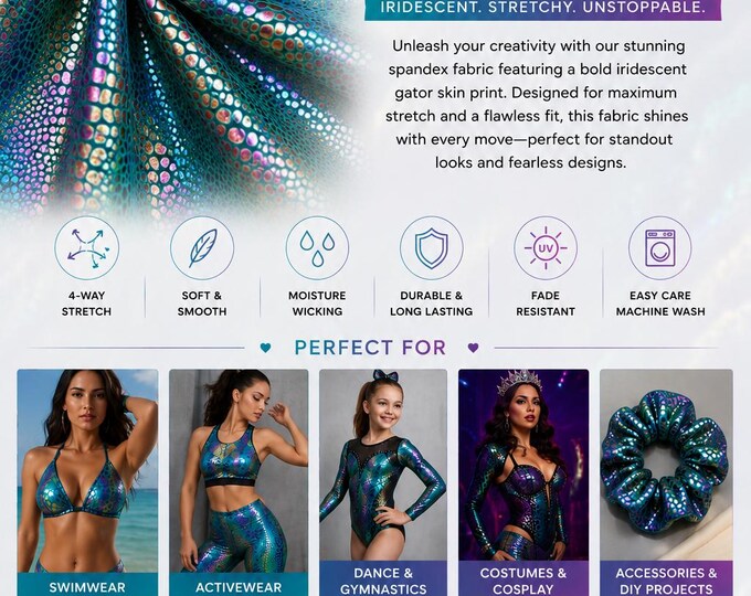 Iridescent Gator Skin Spandex Fabric 4-Way Stretch