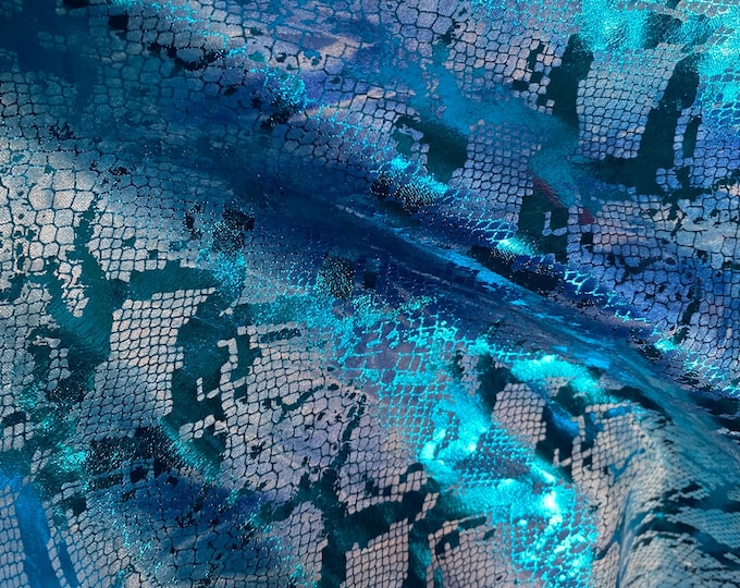 Blue Jungle Cobra Foil Printed Stretch Velvet Fabric