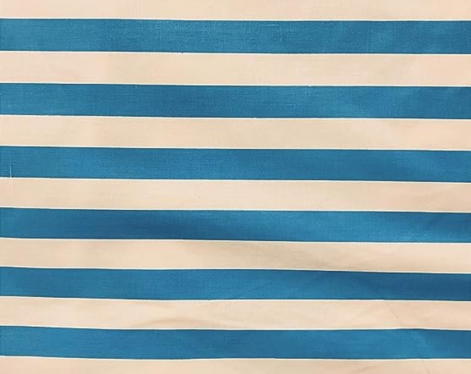 Turquoise/White 1” stripe Poly cotton Sold by yard 58" wide