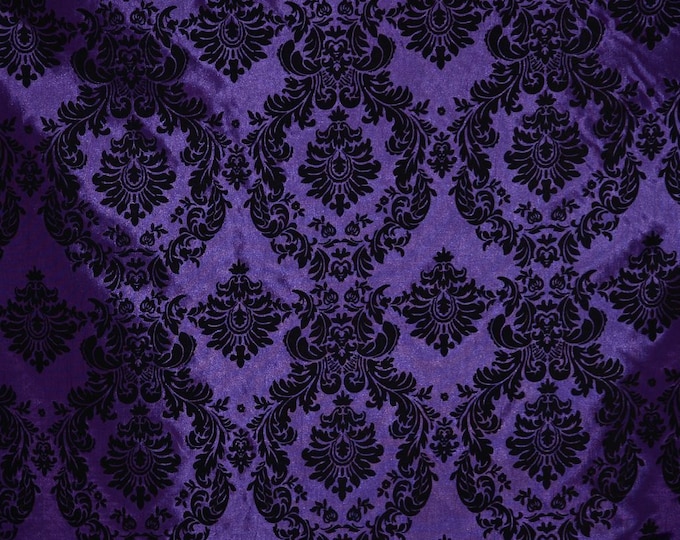 Damask taffeta velvet flocked purple fabric by the yard 60” wide