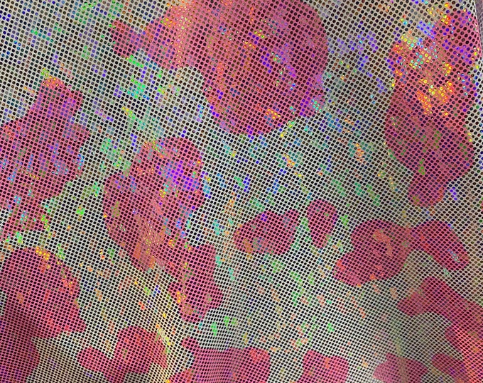 Pink cow mystique hologram 4-Way Stretch Fabric by the yard 60 " Wide