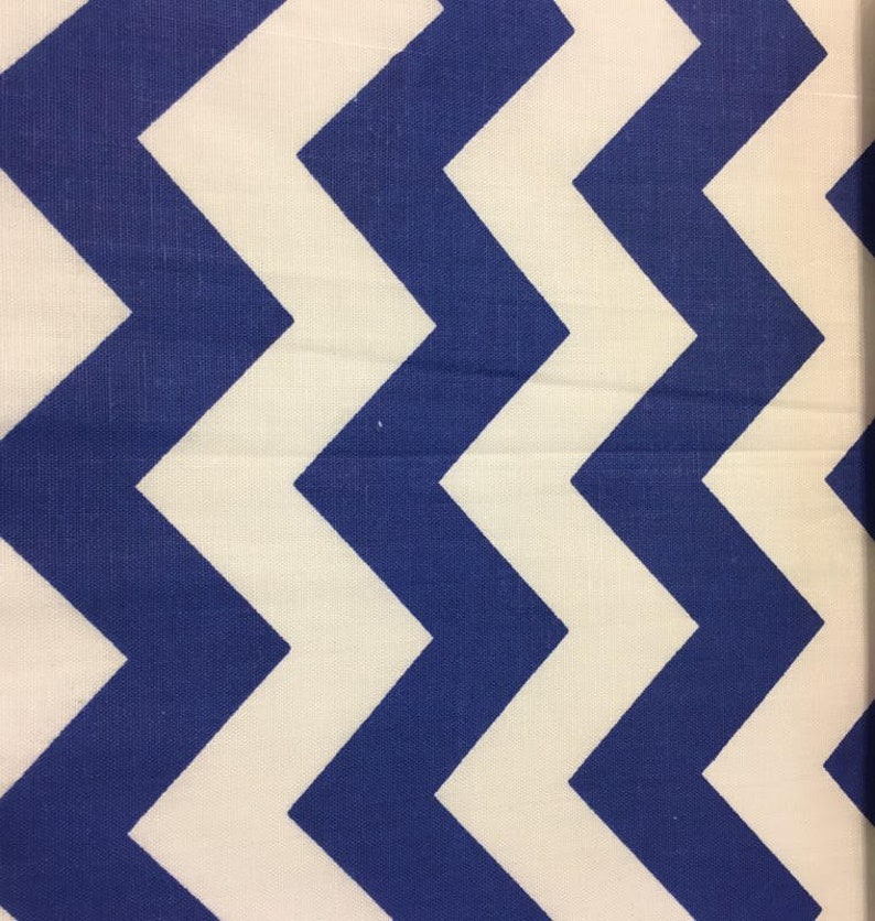 Royal blue white Zig Zag pattern Poly cotton blend fabric sold by the yard 60 inches wide