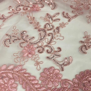 Elena light pink corded Floral lace with sequin Fabric Sold By The Yard