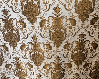 Ivory Damask Chenille Upholstery Fabric – Elegant Baroque Pattern, Home Décor & Drapery Material by the Yard