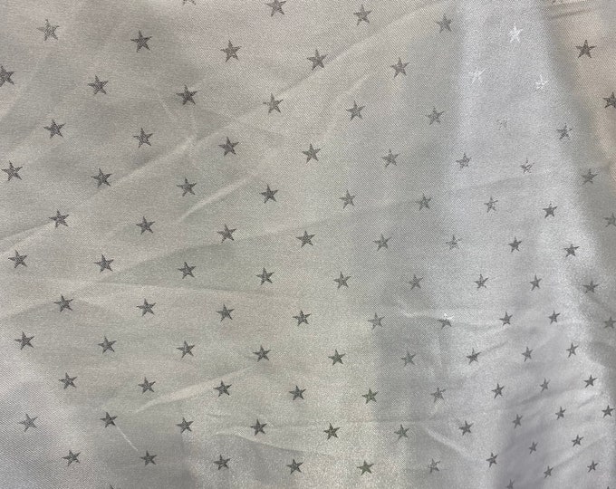 Charmeuse  Satin polyester Silver star white fabric 60" wide by the yard