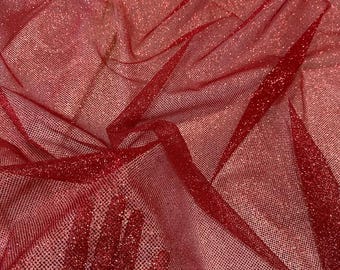 Red Glitter Mesh Tulle Fabric 60” Wide – Sparkle Sheer Tulle by the Yard for Dresses, Costumes, Decor & Crafts