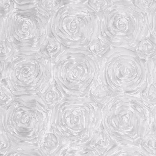 white satin Rosette 3D Flower drapery fabric BY THE YARD 54" Wide