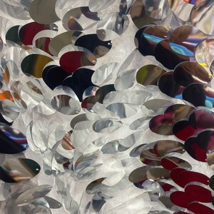 Silver Jumbo Shiny paillette sequin on mesh fabric sold by yard