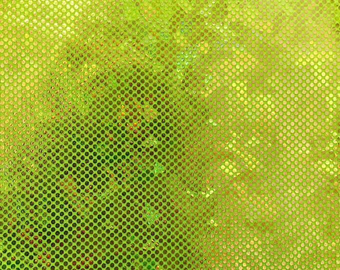 Neon yellow shattered Metallic Spandex Hologram fabric per yard