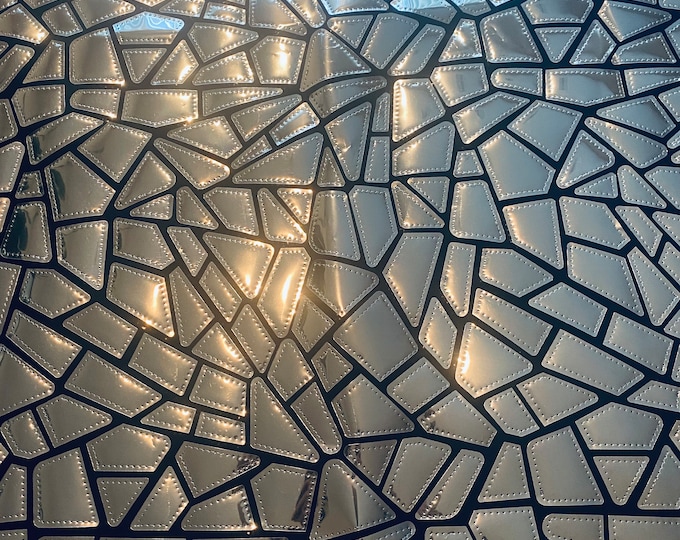 Silver Shiny Broken Glass Sequin Geometric On Black Stretch Velvet Fabric Sold By The Yard