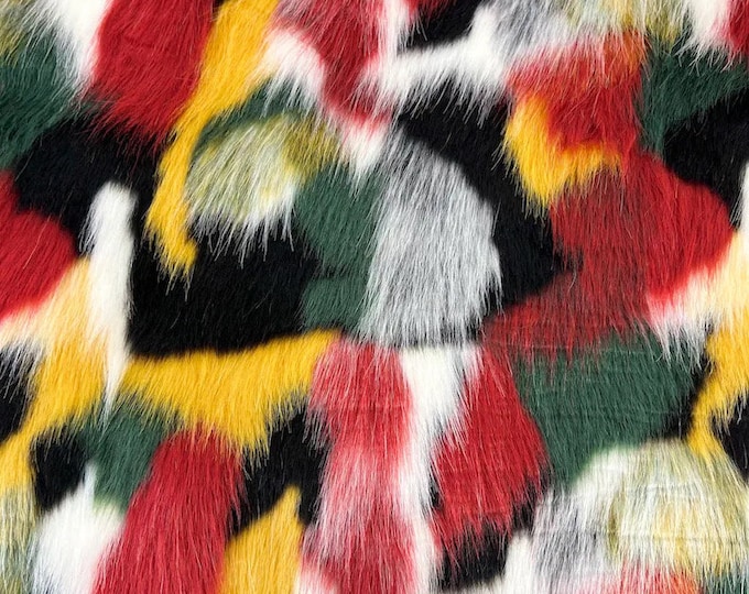 Green Mix Multi patch Faux Fur upholstery fabric by the yard 58" Wide