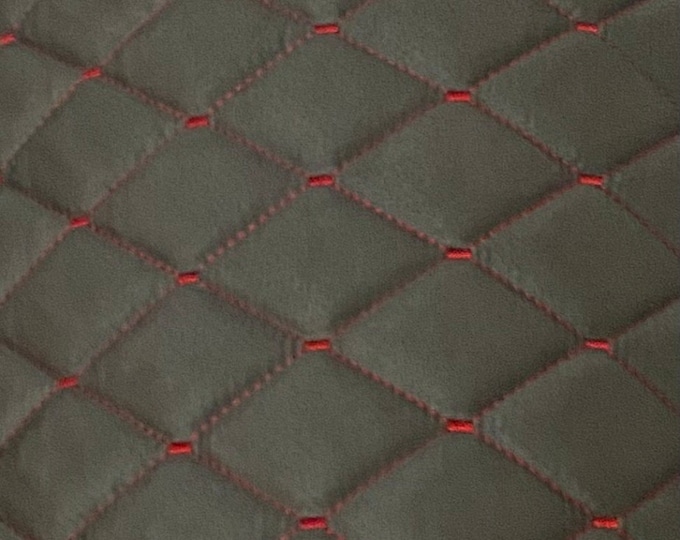 Charcoal Suede Quilted with Red premium stitching ,Headliner automotive, Foam Backed Upholstery fabric