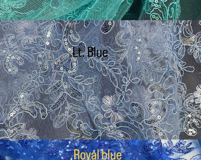 Mesh Embroidery metallic Corded Lace With Sequins, Non-stretch, Sells by the yard 54” wide