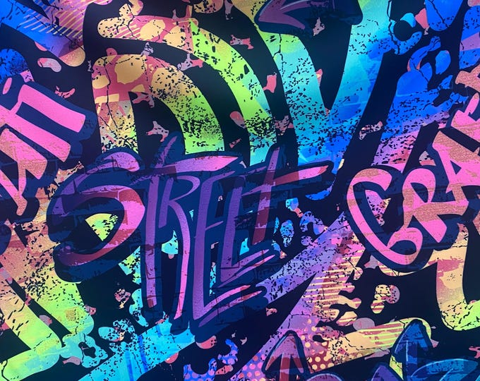 Colorful Graffiti Street Art Fabric  Neon Urban Spray Paint Print Material for Crafts, Apparel & Decor