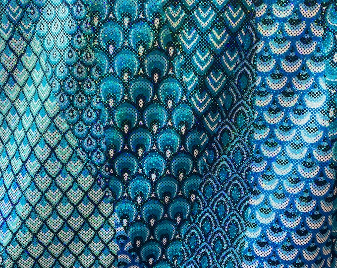 Blue Iridescent Fish Scales Hologram Nylon Spandex Fabric dance swimsuits 4 way stretch 58" wide  Sportswear, Athletic