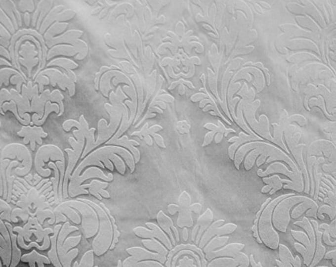 5 YARDS- White Taffeta damask On white Flocking  fabric