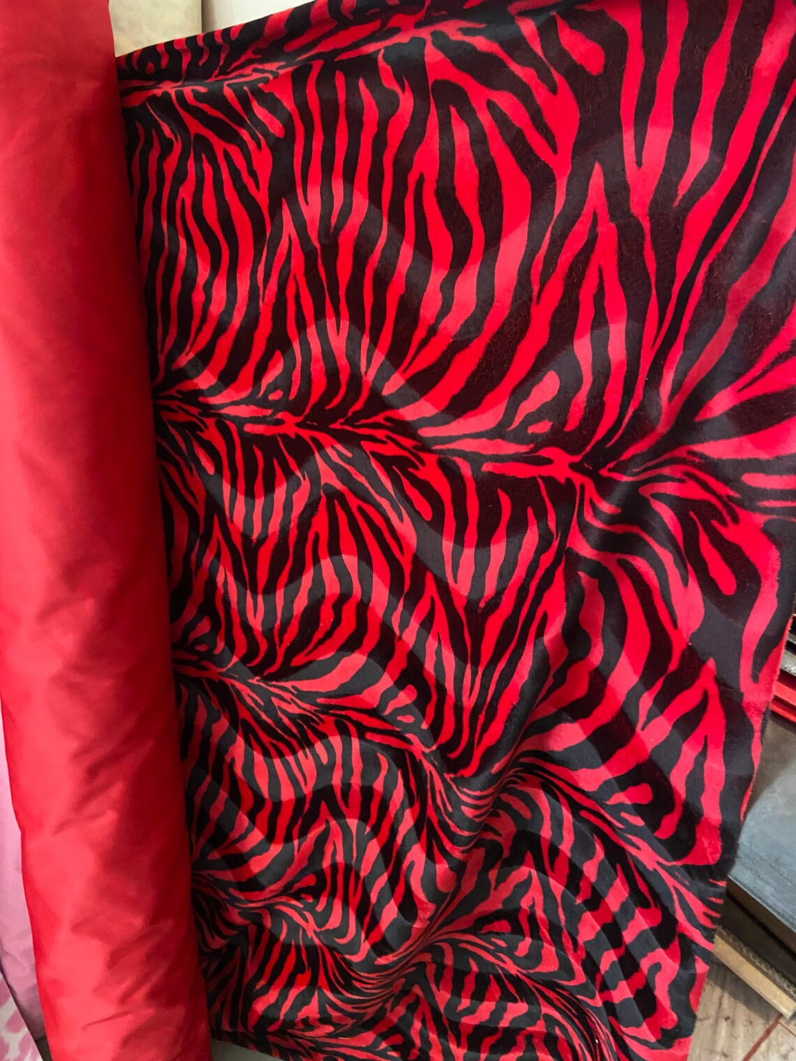 Zebra Velboa Faux Fur Upholstery Zebra Large Red Velboa Faux Etsy
