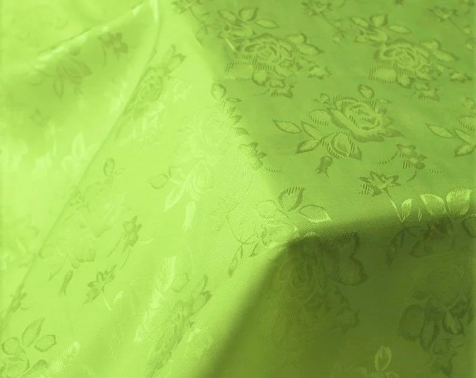 Satin brocade jacquard lime fabric 58" wide per yard