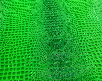 Half yard cuts Vinyl faux leather Neon green Swamp 3D Crocodile  embossed upholstery fabric