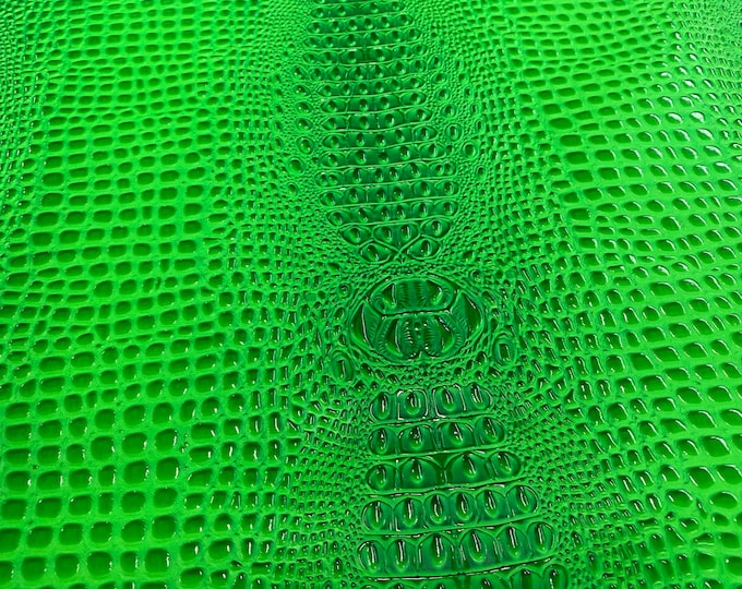 Half yard cuts Vinyl faux leather Neon green Swamp 3D Crocodile  embossed upholstery fabric