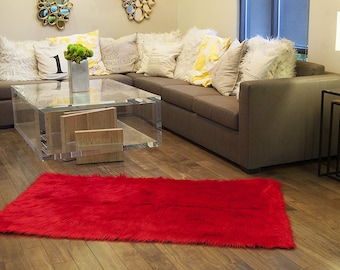 5' x 8' New Premium RED Shag Fur Area Rug Nursery Room Decor Home Accents shaggy Contemporary Modern Shag Carpet Throw Rug