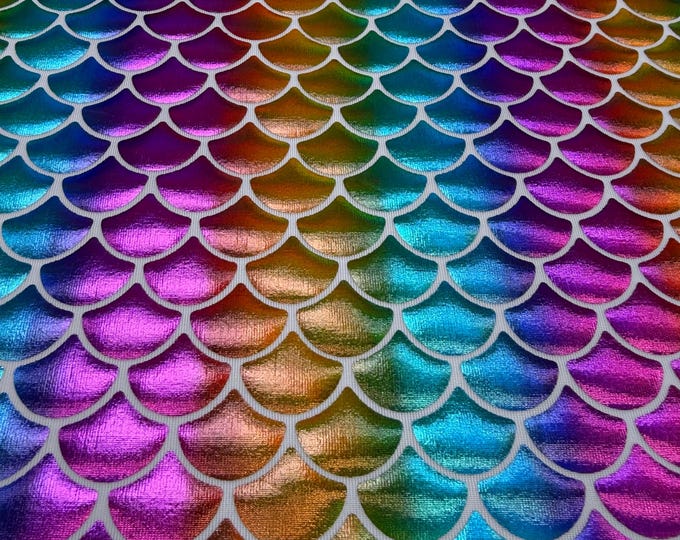 4-Way Stretch rainbow scales  Mermaid Hologram Spandex  Fabric by the yard