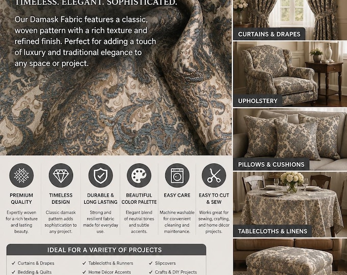 Royalty Damask Chenille Upholstery Drapery fabric by the yard 57" Wide
