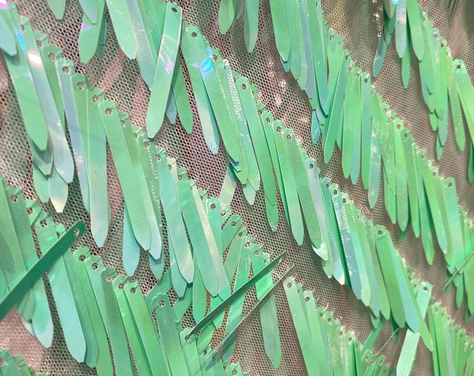 Mint iridescent Swords Design Sequins Costume Craft Fabric by The Yard.