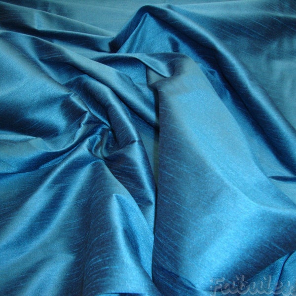 Horizon Blue Shantung Dupioni Faux Silk fabric sold by the yard