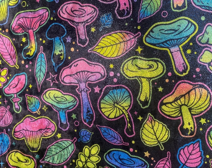 Stretch velvet mystique Mushroom multi neon colors Spandex Fabric by the yard