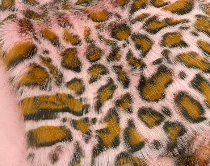 58"  Wide Pink gold Leopard  Spotted  short pile faux fur fabric by the yard