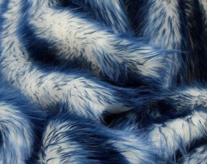 Faux Fur fake White With navy Frosted tips fabric 60" Wide sold by the yard