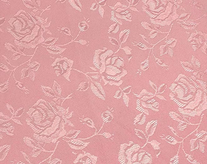Pink Jacquard fabric Satin Floral 58" wide per yard
