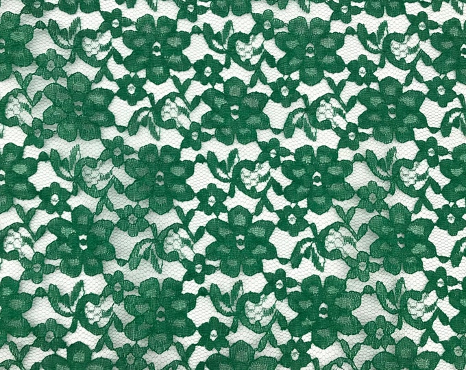 Forest green rachelle lace flower mesh sheer polyester by the yard