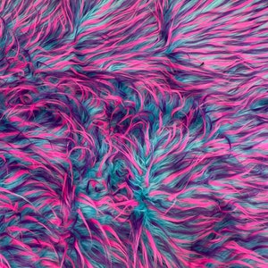 58"  Wide Spike Faux fur pink purple on blue Upholstery Fabric by the yard