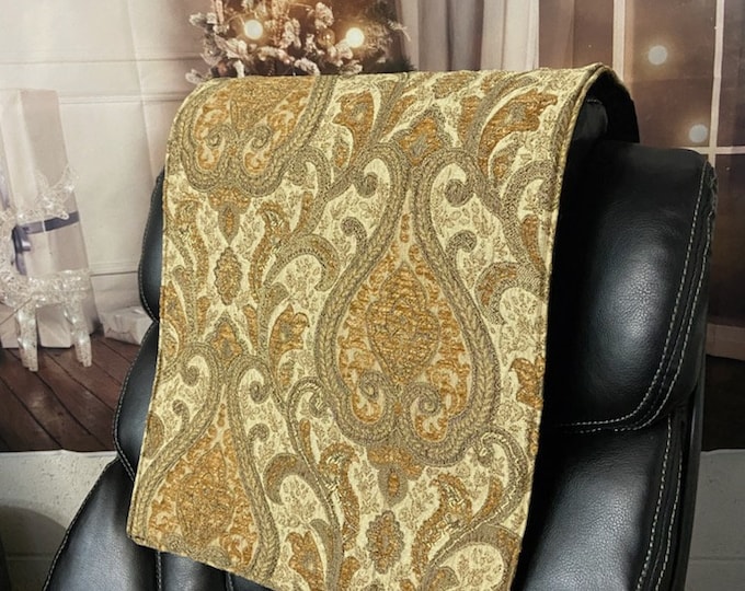 14x30" golden monte cristo damask chenille Sofa, Loveseat, Chaise, Theater Seat, RV, Chair, Headrest Pad, Recliner Head Cover, Protector