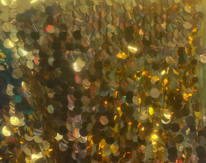 Bright gold Shiny 20mm paillette sequin on mesh fabric sold by yard
