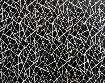 Silver mosaic on black heavy chenille Upholstey fabric by the yard 54” wide