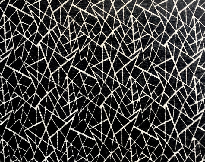 Silver mosaic on black heavy chenille Upholstey fabric by the yard 54” wide