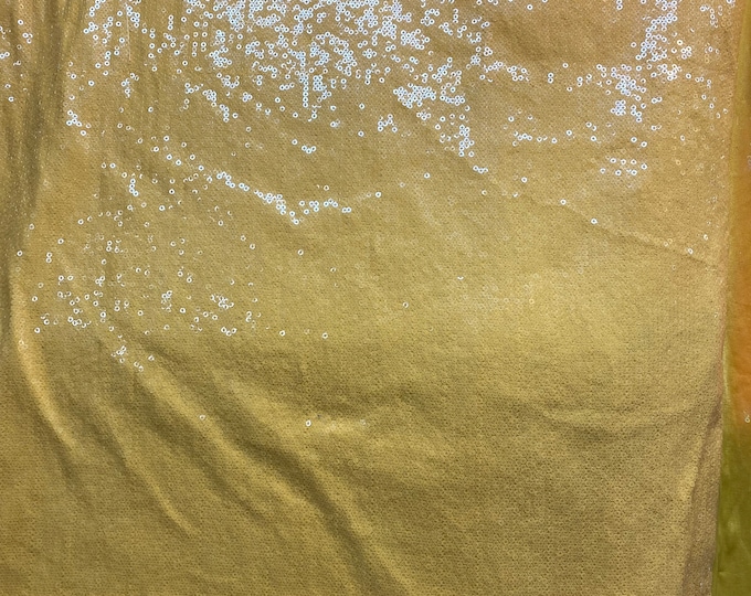 Yellow sequins embroidered glitz on stretch polyester spandex base 2-way 58/60” wide