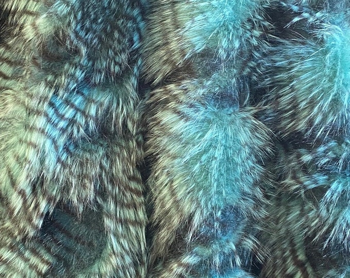 Aqua brown fancy feather long hair faux fur upholstery fabric by the yard 60” wide