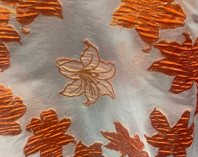 Floral glitter Brocade jacquard on organza fabric by the yard 48” wide