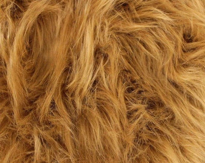 Camel shaggy faux fur upholstery fabric  yard 60" wide
