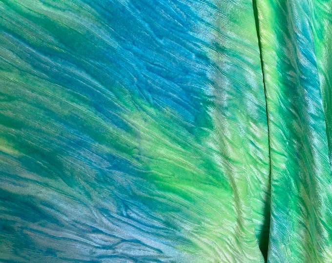 Blue green rainbow tie dye Stretch Velvet fabric by the yard 60" Wide