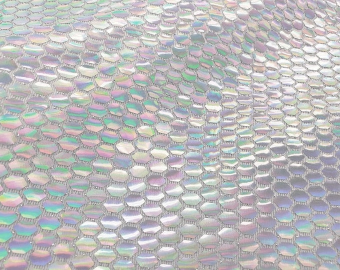 Iridescent White Honeycomb Mirror Sequins Spandex, 58/60 inch wide