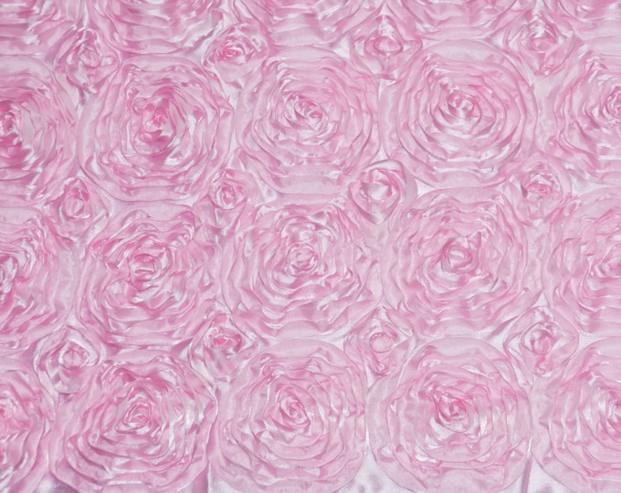 Satin Rosette Pink 3D Flower drapery fabric BY THE YARD 54" Wide